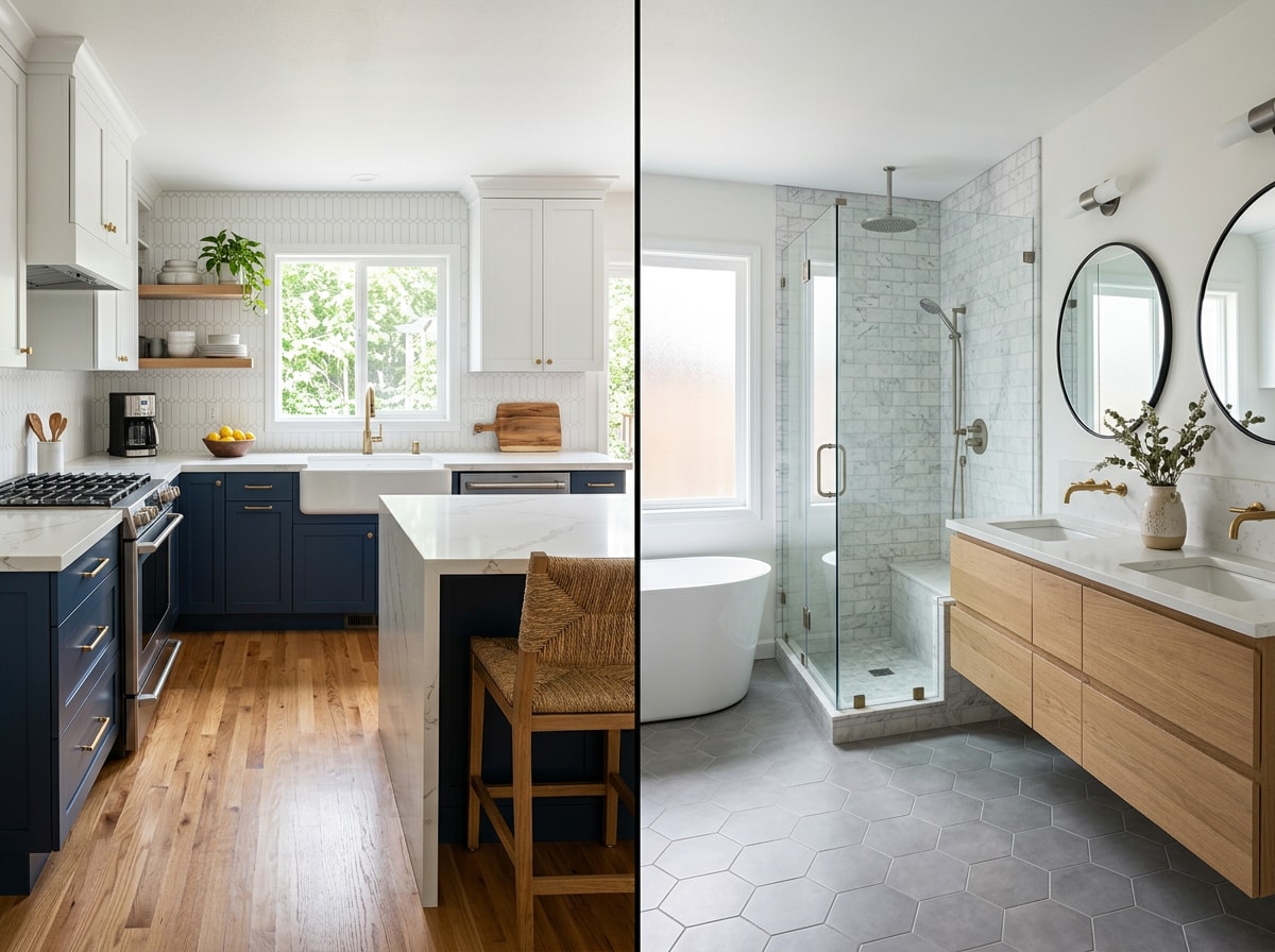 Cost comparison graphic showing kitchen and bathroom remodel price ranges across Burbank, Glendale, and the Valley