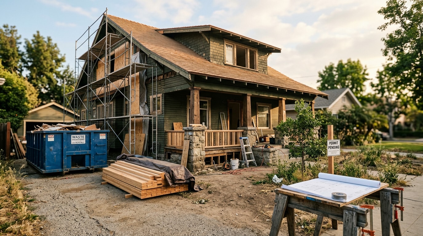 General contractor jobsite at a home renovation in Los Angeles, CA General contractor jobsite at a home renovation in Los Angeles, CA