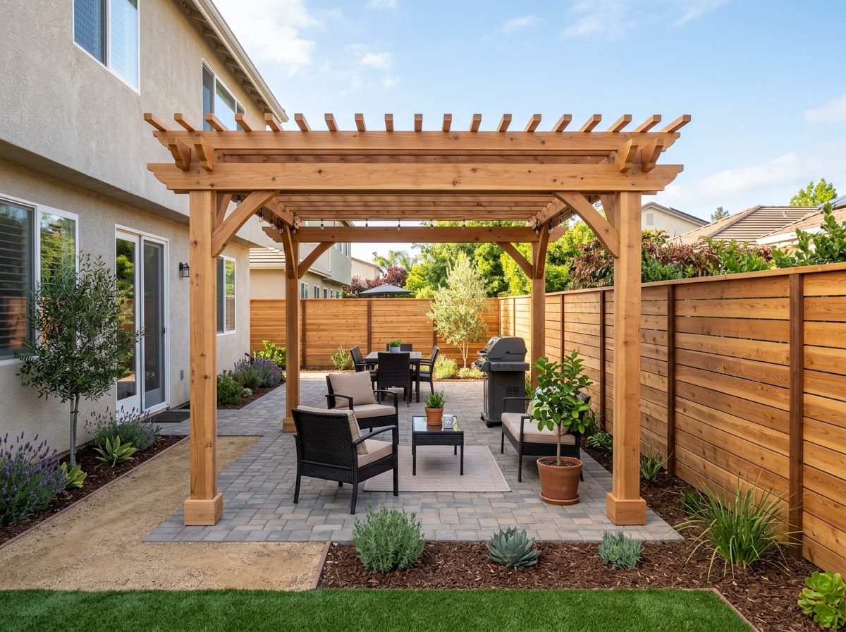 Backyard pergola and privacy fence addition completed on a South Bay property