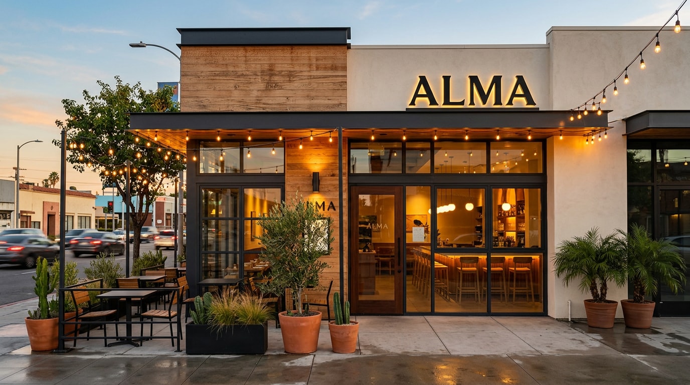 Finished restaurant storefront and patio built by a general contractor in Los Angeles, CA