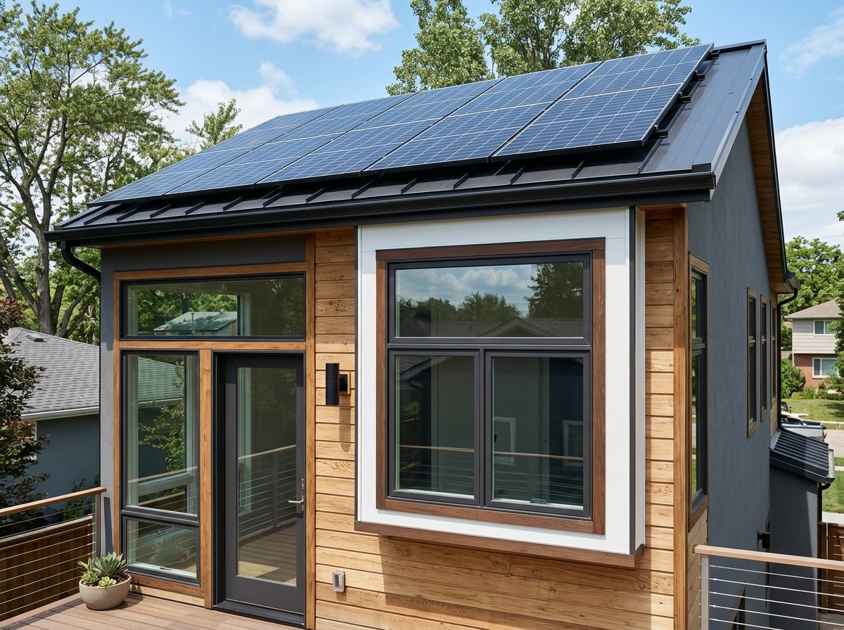 Energy-efficient windows and solar panels installed on a new home addition in West LA