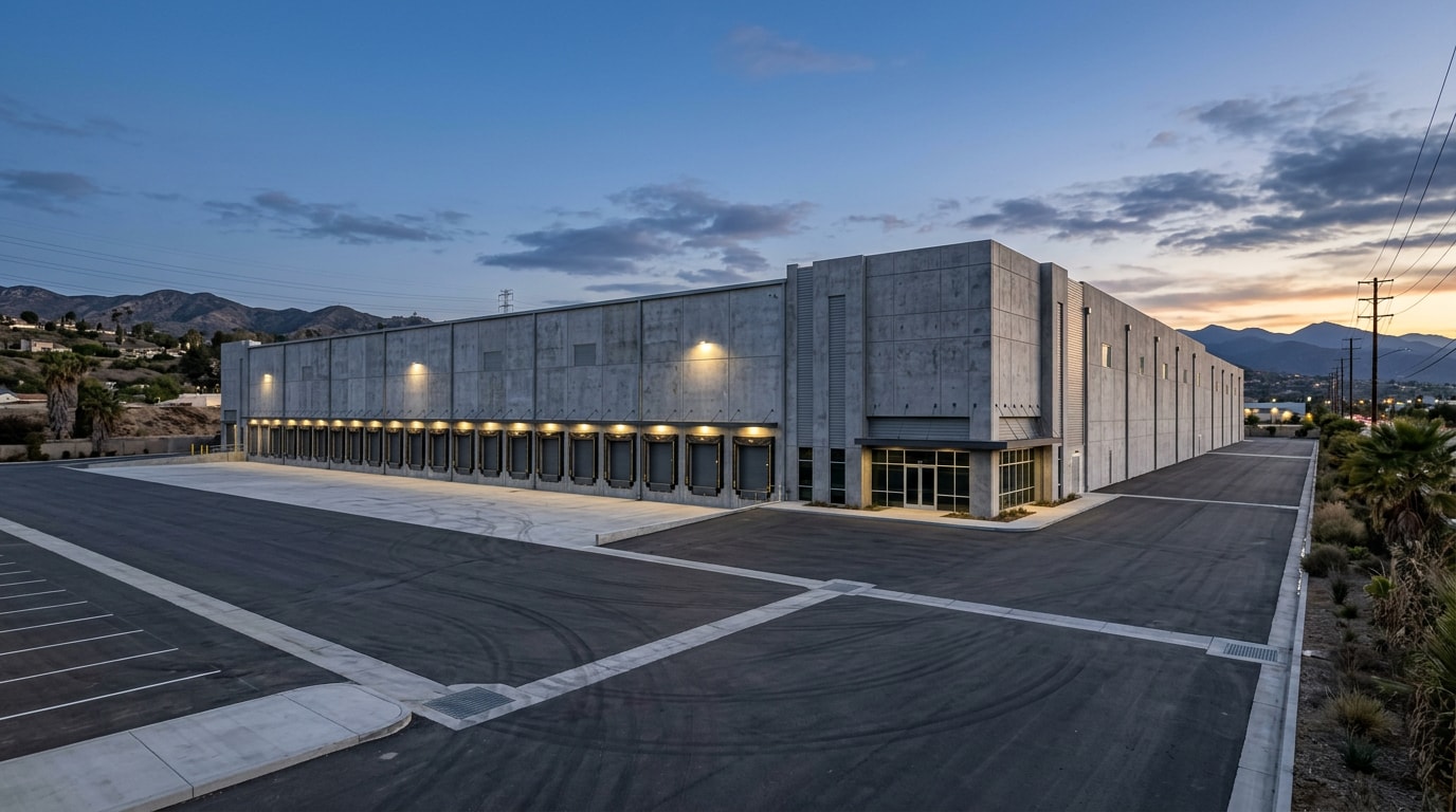 Modern industrial tilt-up warehouse building in the San Fernando Valley
